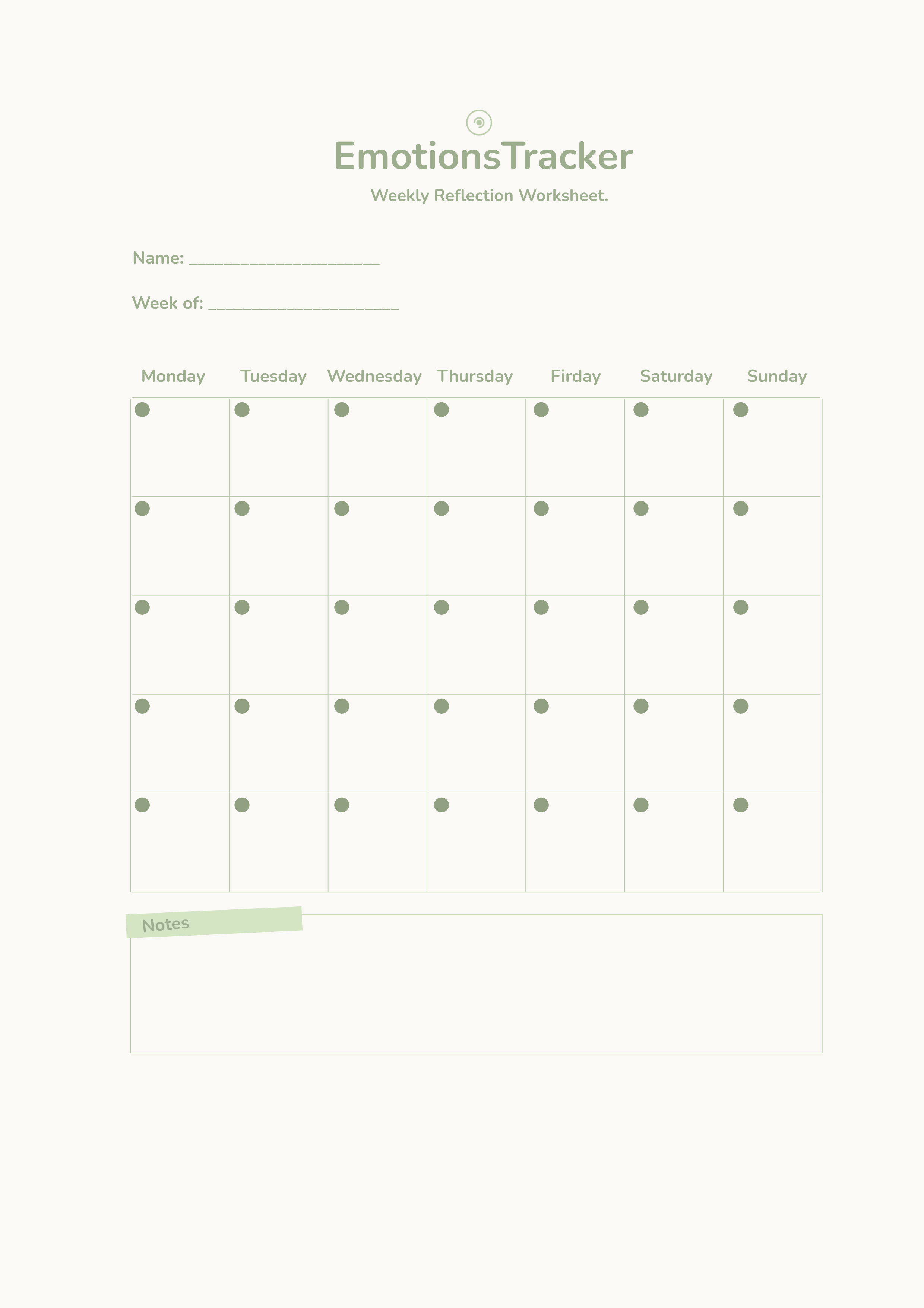 Weekly Emotion Tracker Printable Sheet